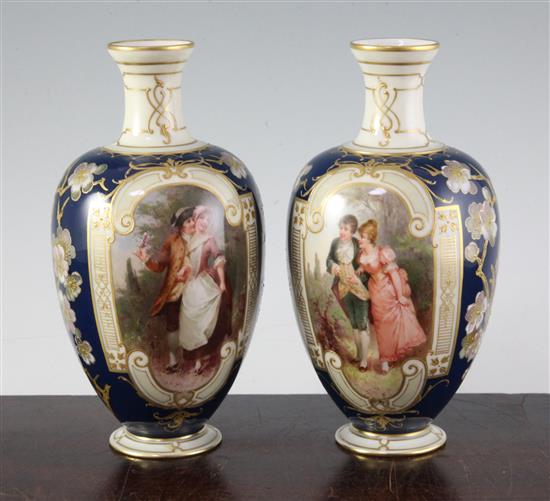 A pair of Berlin ovoid vases, early 20th century, height 20cm